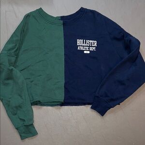 Womens medium Hollister Green and Navy Cropped Sweatshirt
